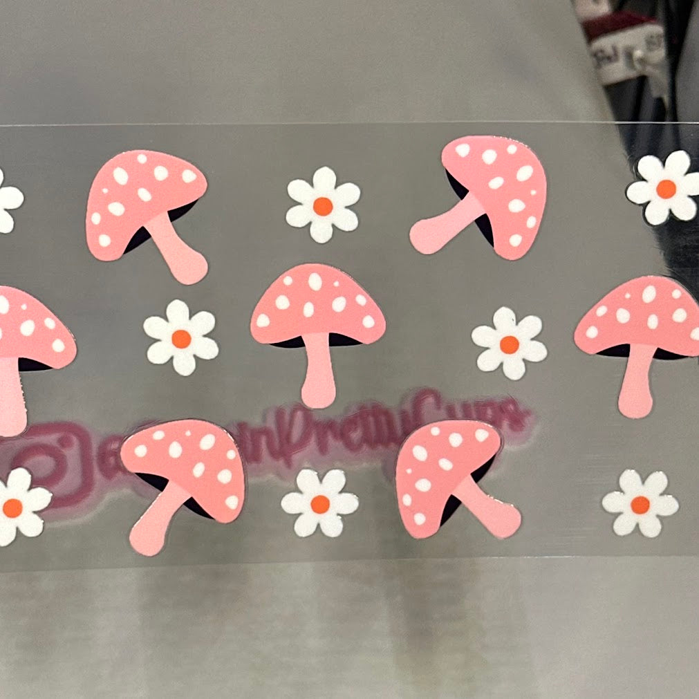 Boho / Pink Mushrooms and White flowers