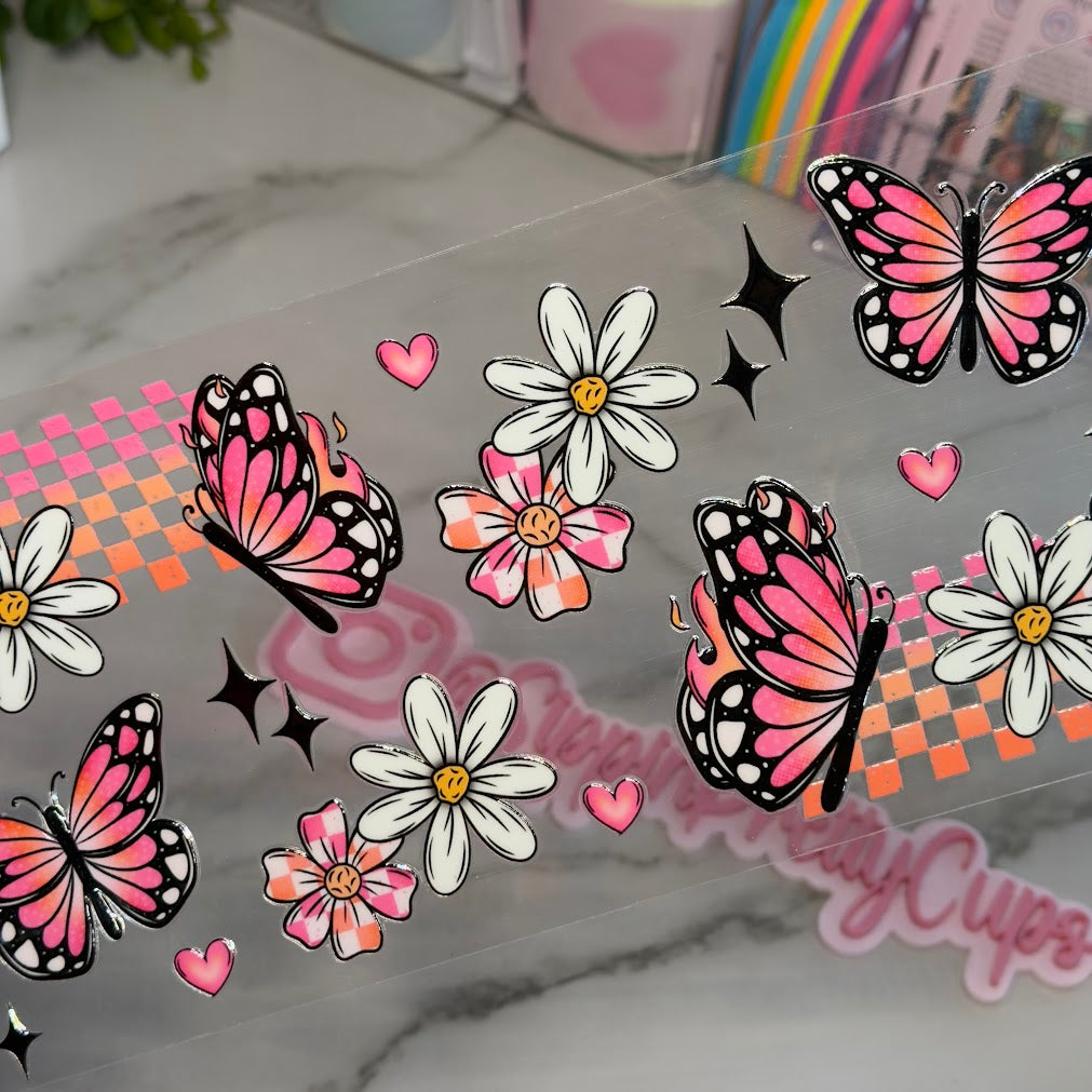 Butterflies / Checkered Pink Butterfly Flowers