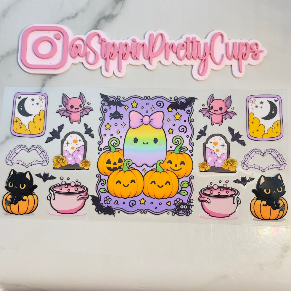 Halloween / Colorful Ghost and Bats