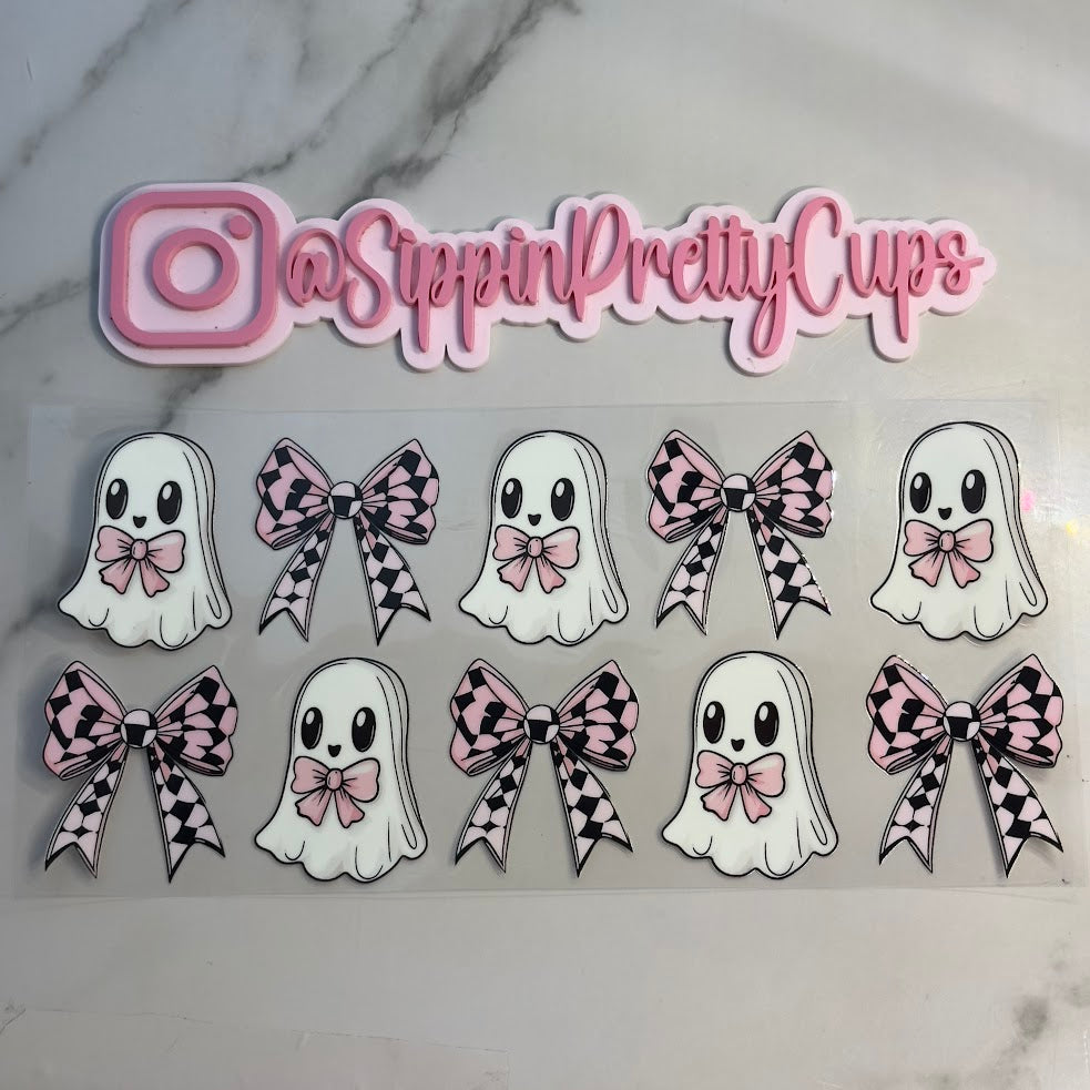 Halloween / Pink Checkered Bow Ghost