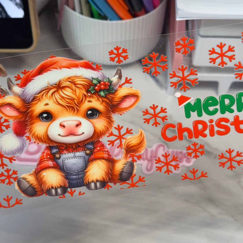 Christmas / Red Flakes Highland Cow Farmer