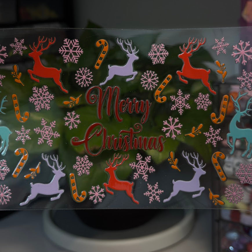 Christmas / Merry Christmas Pastel Reindeers and Pink Snowflakes