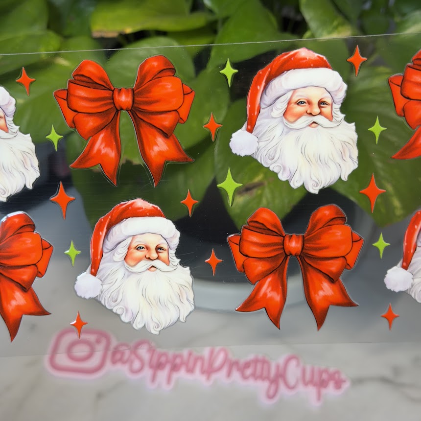 Christmas / Santa and Red Bows Green and Red Stars