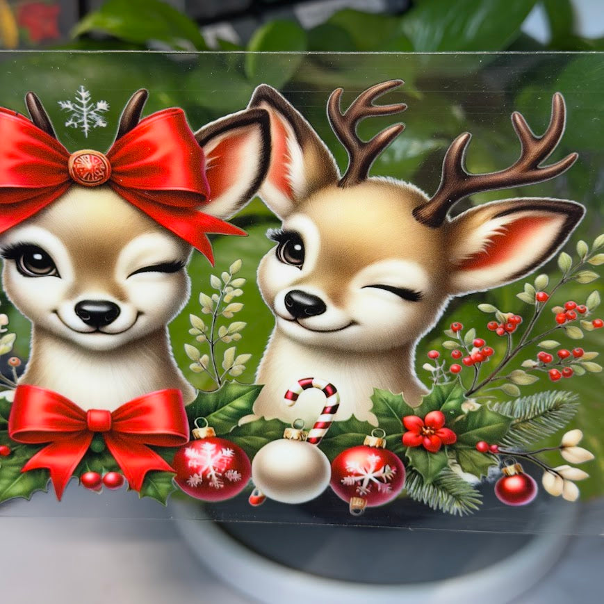 Christmas / 3 Girly Reindeers Silky Bow and Ornaments