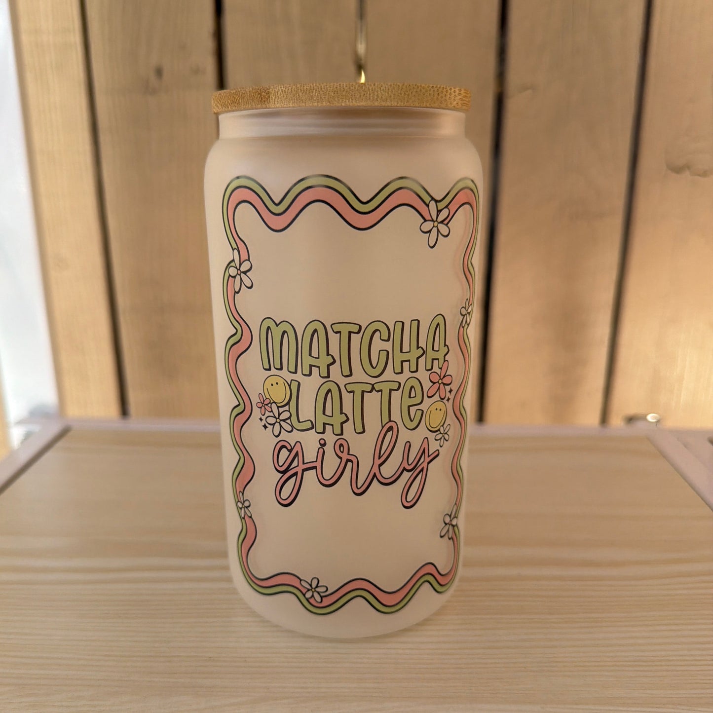 16oz Frosted Glass Matcha Latte Girly