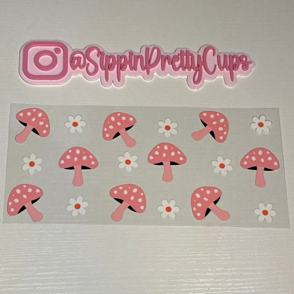 Boho / Pink Mushrooms and White flowers