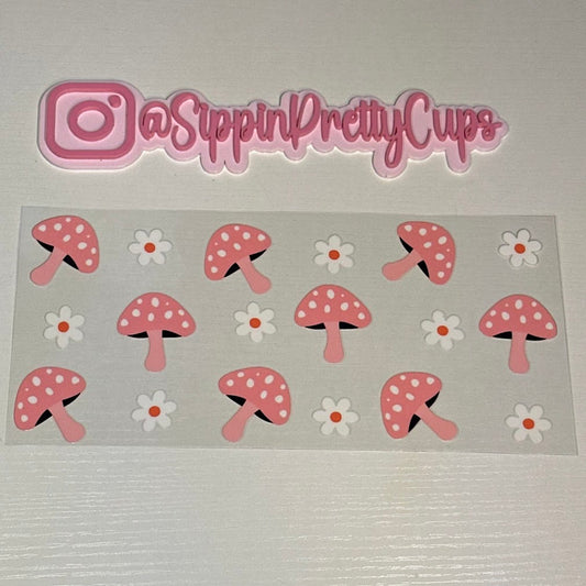 Boho / Pink Mushrooms and White flowers