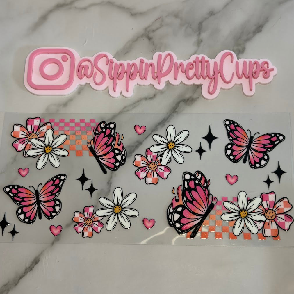 Butterflies / Checkered Pink Butterfly Flowers