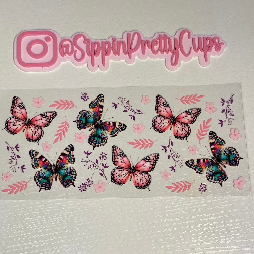 Butterflies / Pink and colorful and flowers