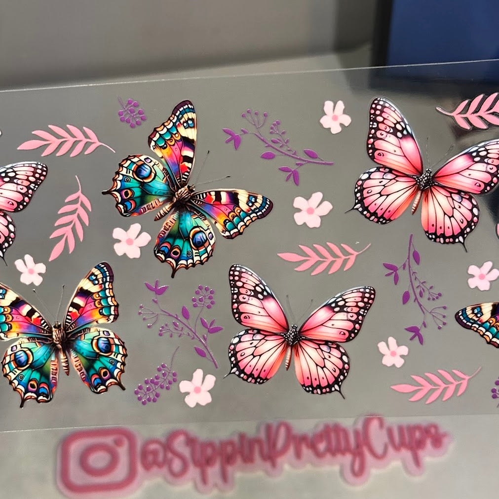 Butterflies / Pink and colorful and flowers