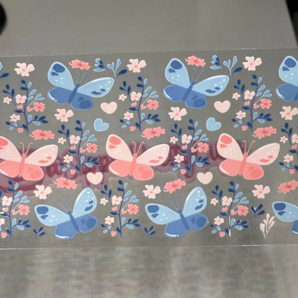 Butterflies / Pink and Blue butterflies flowers