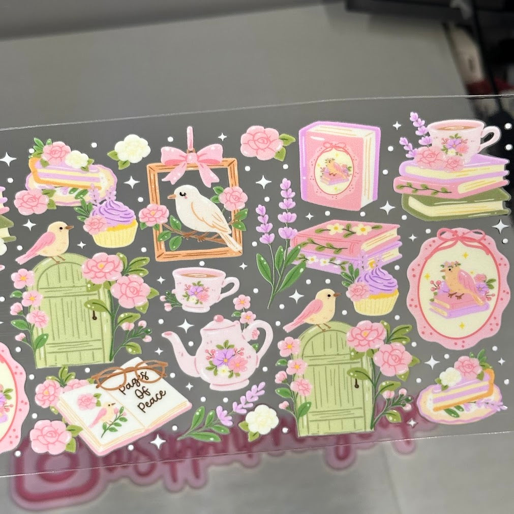 Girly / Cute Green Spring books, coffee, tea