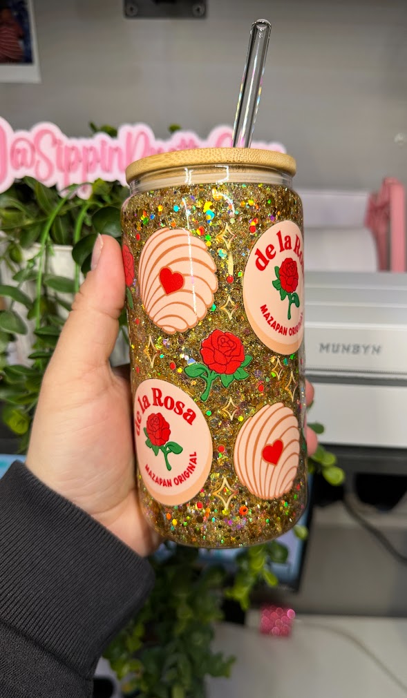 16oz Glass Mazapan Snowglobe Gold Glitter
