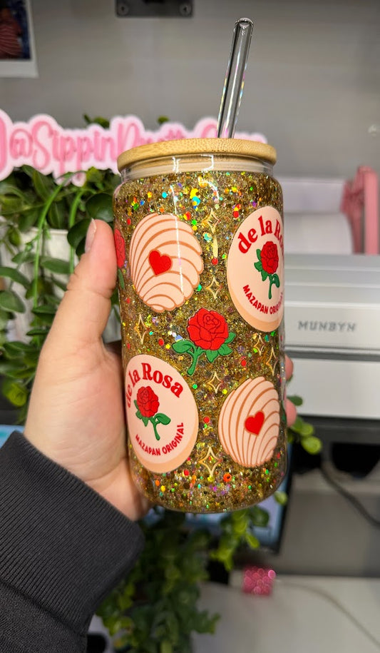 16oz Glass Mazapan Snowglobe Gold Glitter