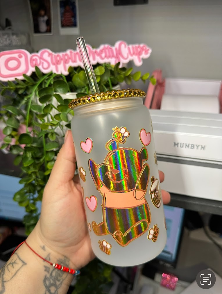 16oz Frosted Glass Holographic Winnie