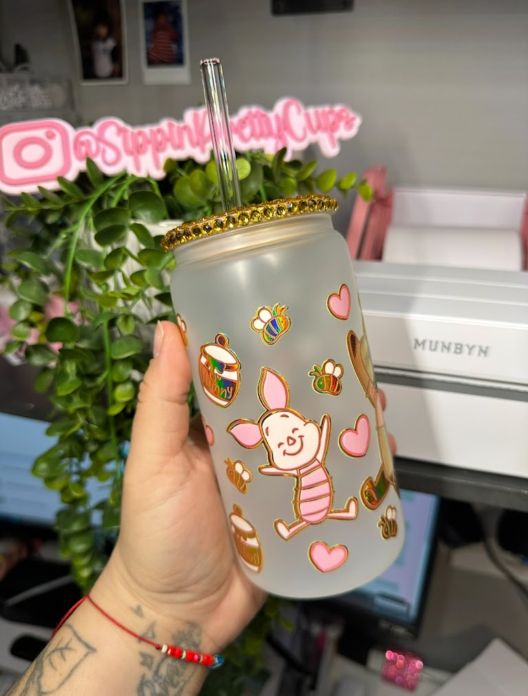 16oz Frosted Glass Holographic Winnie