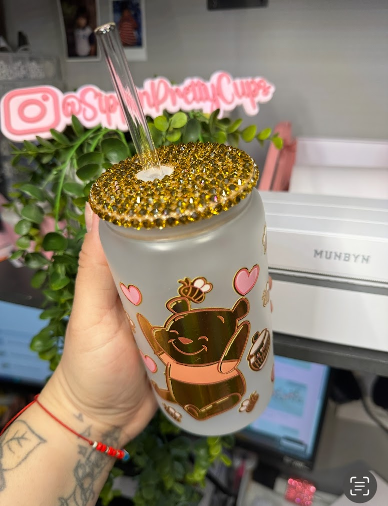 16oz Frosted Glass Holographic Winnie