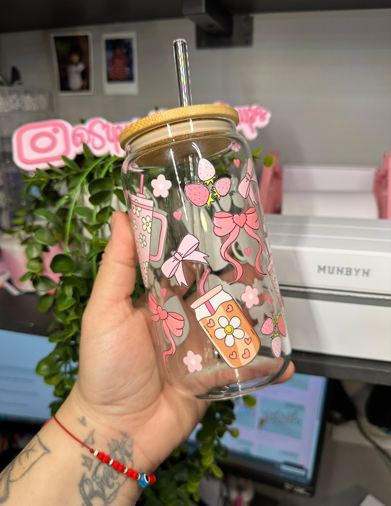 16oz Glass Coffee and Bows
