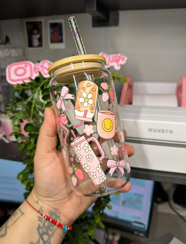 16oz Glass Coffee and Bows
