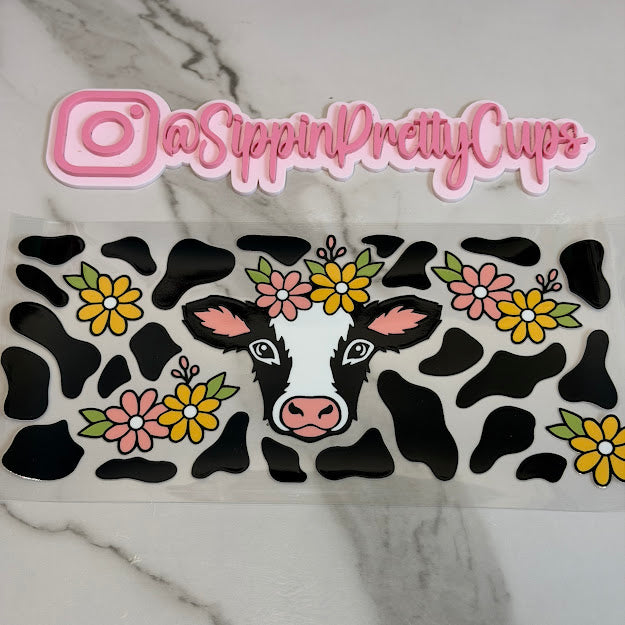 Western / Cute Cow with cow prints and flowers