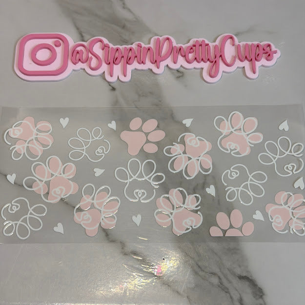 Animals / Pink and White Paw print hearts