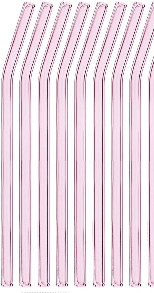 Blush Pink glass curved straw