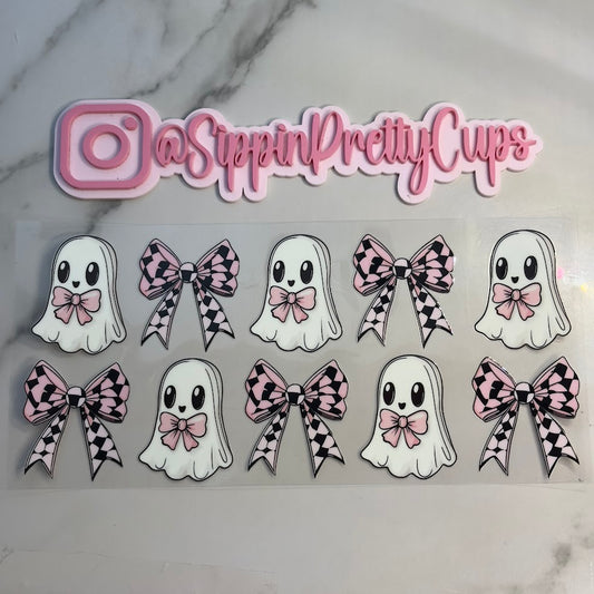 Halloween / Pink Checkered Bow Ghost