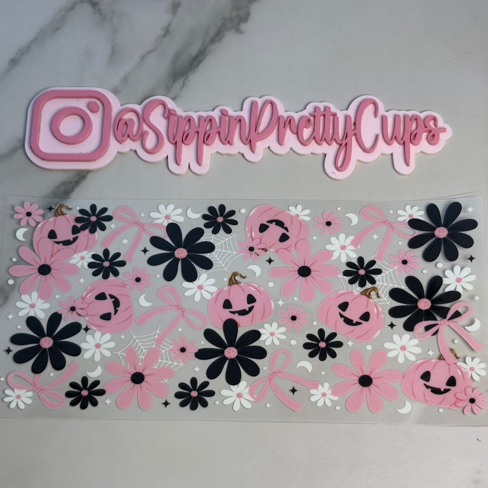 Halloween / Cute Pink Pumpkins Black Flower Bows