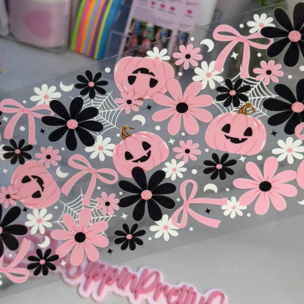 Halloween / Cute Pink Pumpkins Black Flower Bows