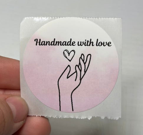 2x2in circle theramal printer sticker "handmade with love"