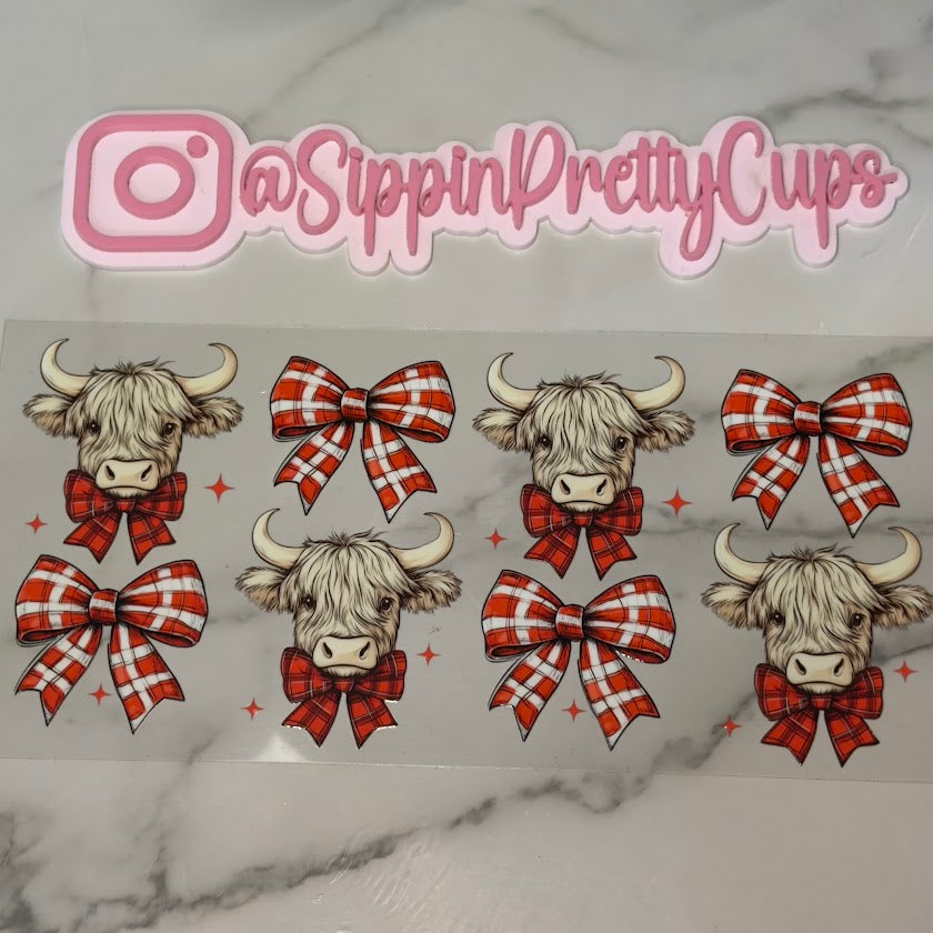 Christmas / Highland Cow Red and White checkered bow