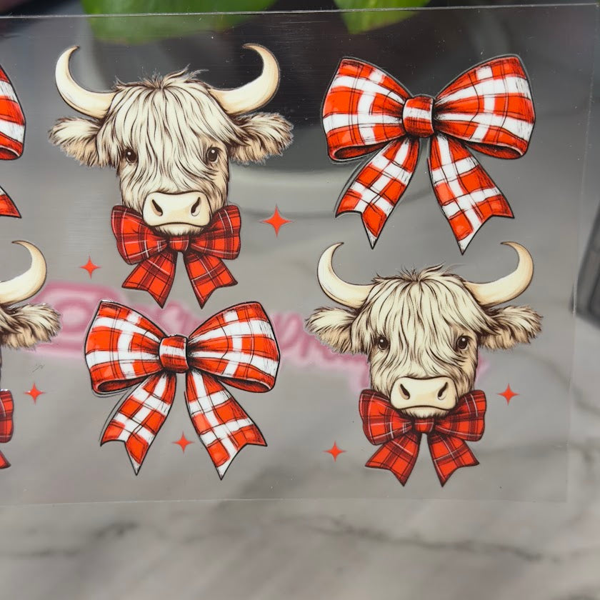 Christmas / Highland Cow Red and White checkered bow