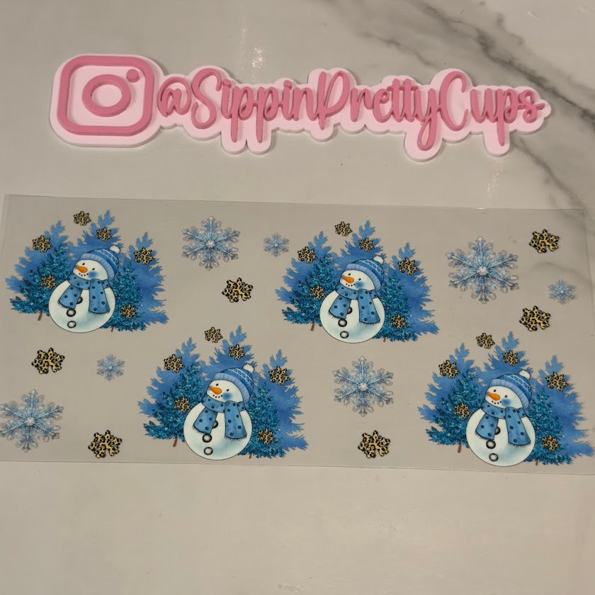 Christmas / Snowmen blue scarf and snowflakes