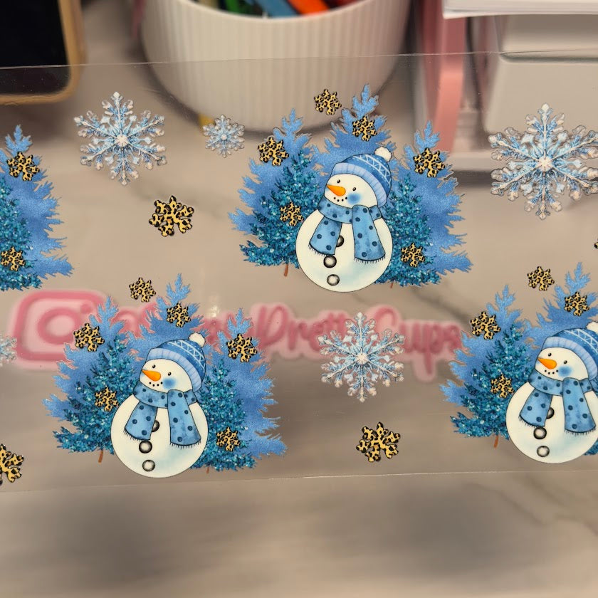 Christmas / Snowmen blue scarf and snowflakes