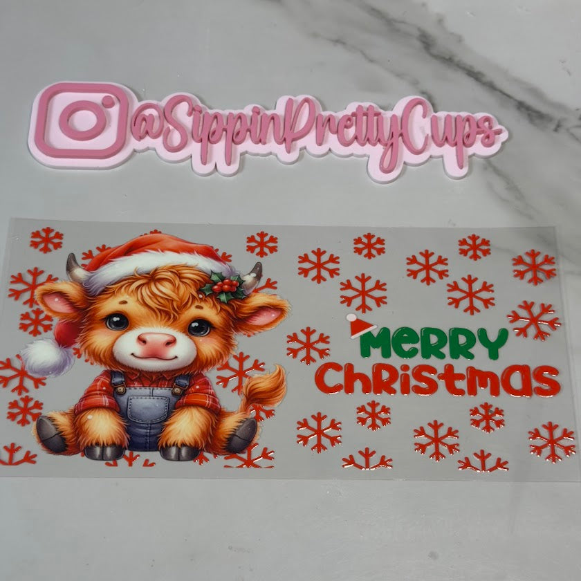 Christmas / Red Flakes Highland Cow Farmer