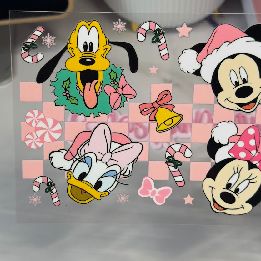Christmas / Pink Checkered Mickey Mouse and Friends