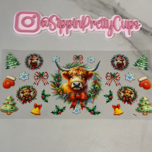 Christmas / Highland Cow Christmas Bow Wreath