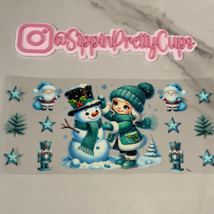 Christmas / Dark Teal Girl and Snowmen