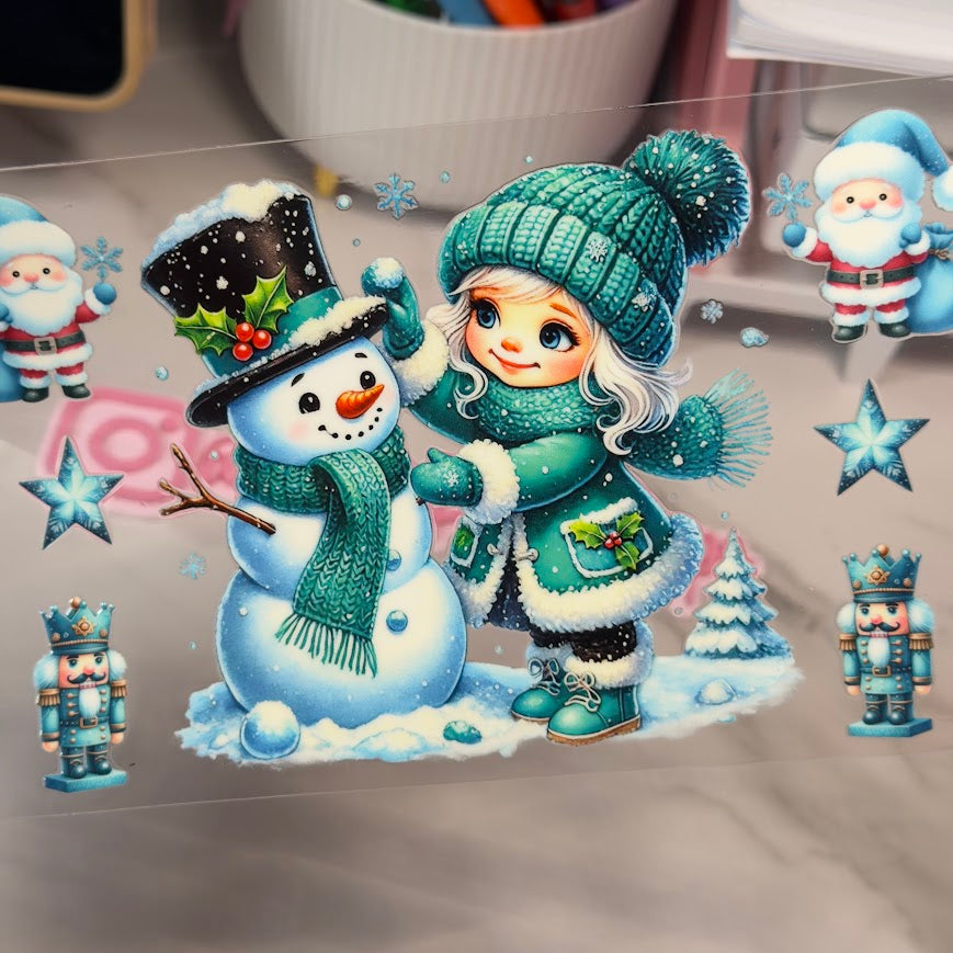 Christmas / Dark Teal Girl and Snowmen