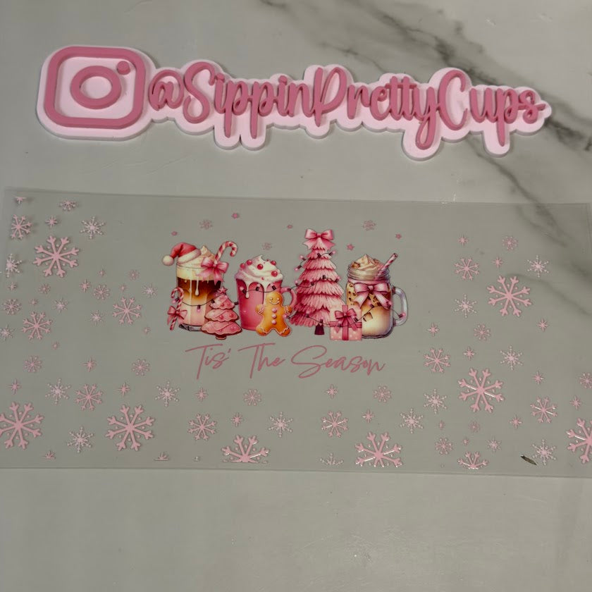 Christmas / Tis the Season Pink Coffee Pink Snowflakes Tree