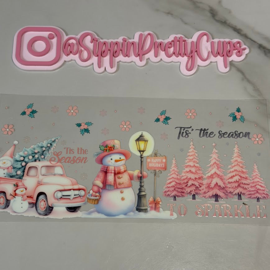 Christmas / Tis the Season Pink truck Snowman