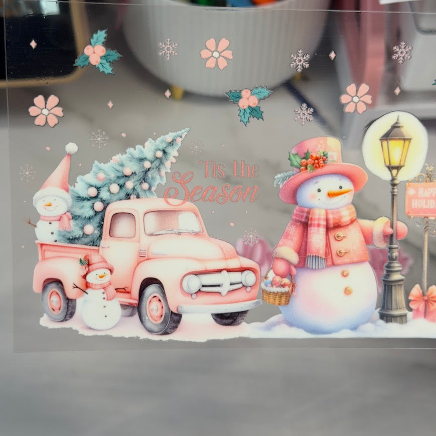 Christmas / Tis the Season Pink truck Snowman