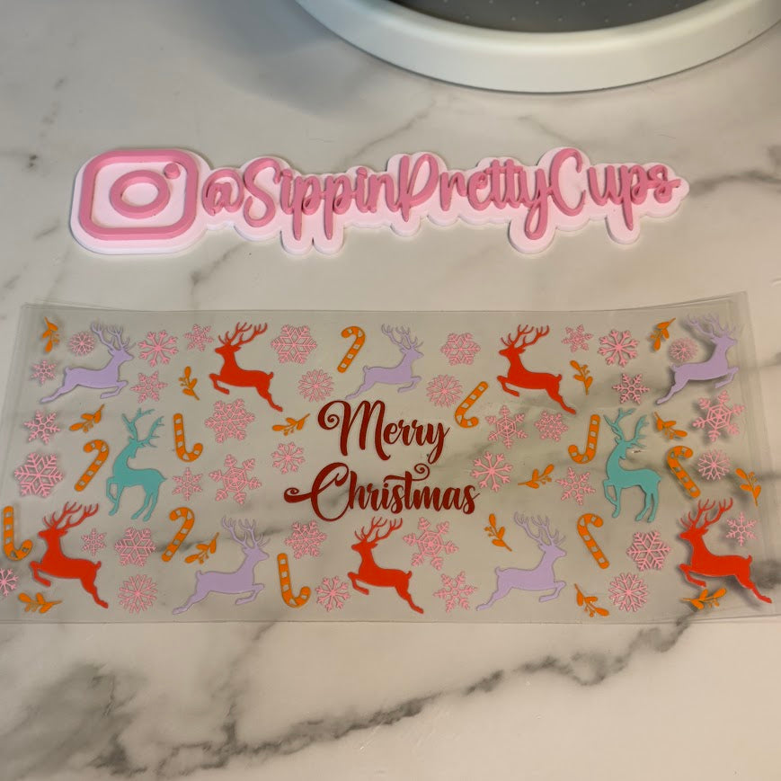 Christmas / Merry Christmas Pastel Reindeers and Pink Snowflakes
