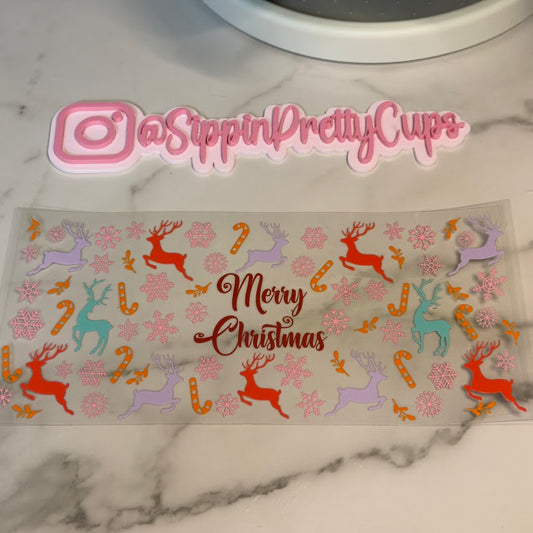 Christmas / Merry Christmas Pastel Reindeers and Pink Snowflakes