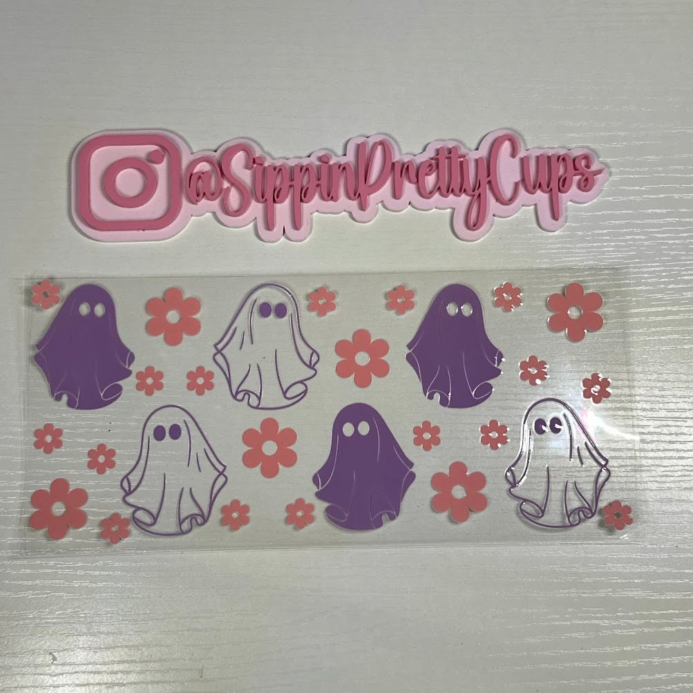 Halloween / Purple Ghosts pink flower