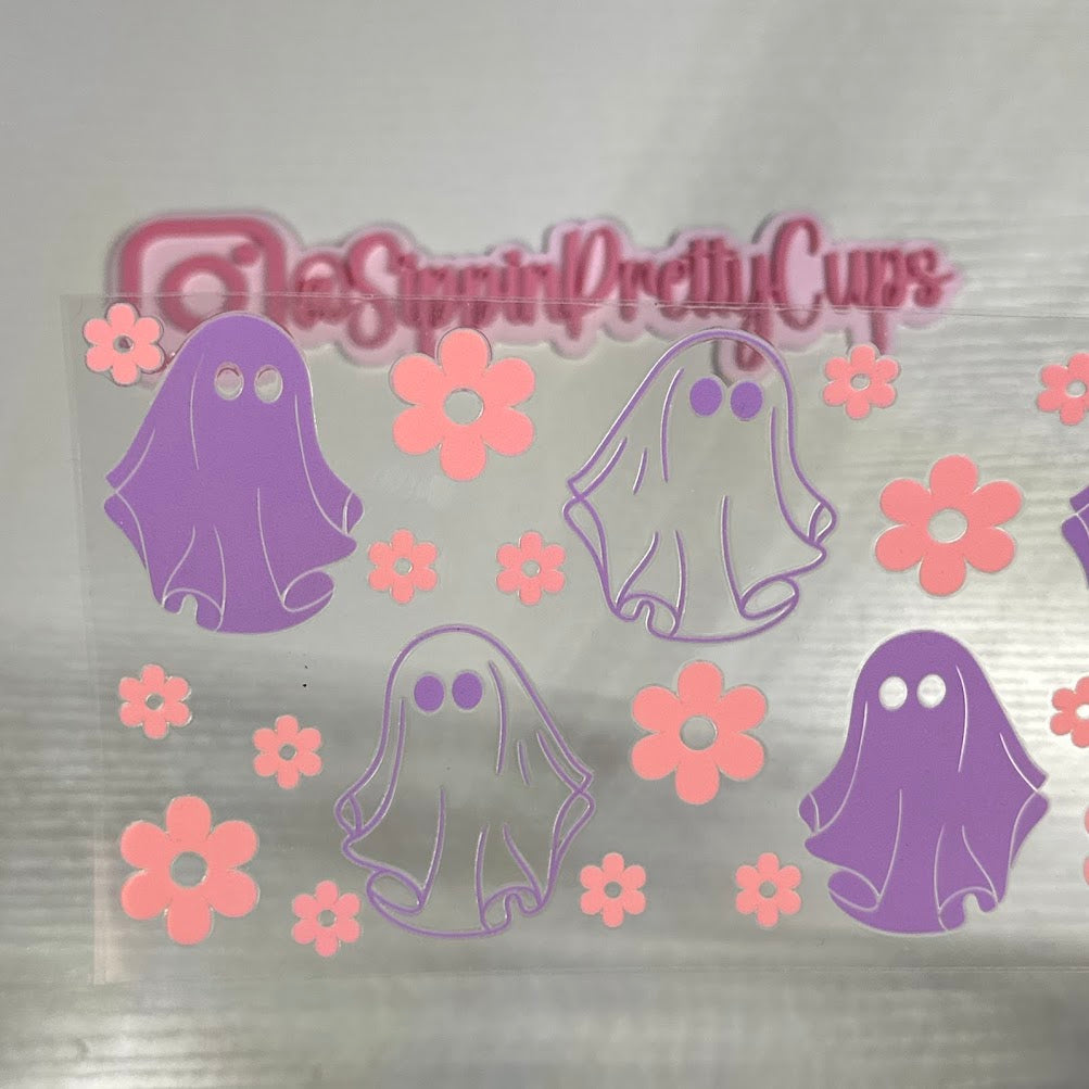 Halloween / Purple Ghosts pink flower