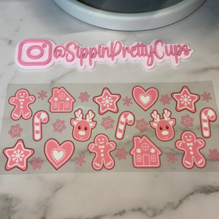 Christmas /  Pink Christmas Reindeer Hearts and House