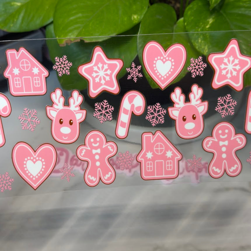 Christmas /  Pink Christmas Reindeer Hearts and House