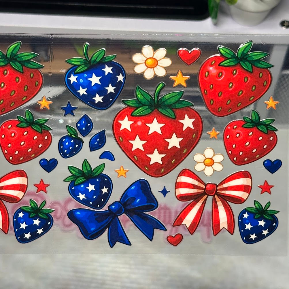Strawberries / Bows red and blue
