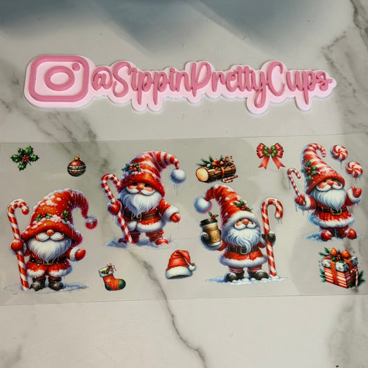 Christmas /  Red  Gnomes red candy cane and log